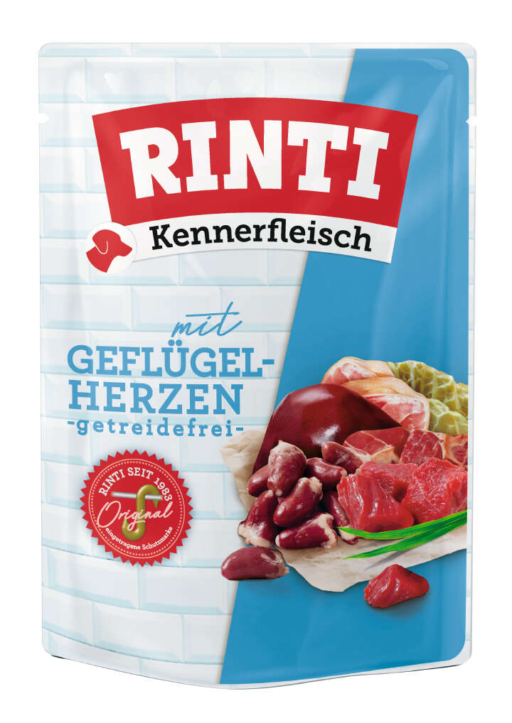 RINTI Hunde-Nassfutter Kennerfleisch Pouch Geflügelherzen